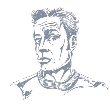 Şok adam, inkarcı Tema çizilmiş vektör Illustration. Tek renkli görüntüyü, yüz ifadelerini bir genç adam.