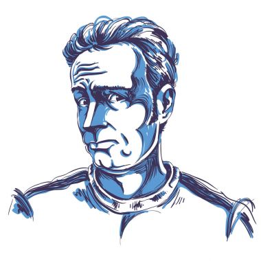 Yakışıklı bir adam dalgın, söz konusu adam, siyah ve beyaz vektör çizim portresi. Duygusal ifadeler fikir görüntü. 