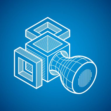 Üç boyutlu mühendislik inşaat, soyut vektör trigonometrik şekli.