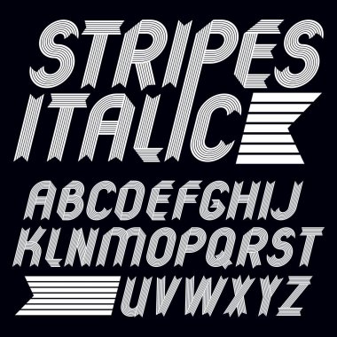 Trendy vektör sermaye alfabe harfler izole kümesi. Geometrik italik kalın yazı tipi, komut dosyasından bir z için logo oluşturma için kullanılabilir. Çizgili dekorasyon ile yapılan.