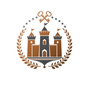 Antik kale amblemi. Hanedan arması, vintage vektör logosu. İzole beyaz zemin üzerine eski tarzda süslü logo.