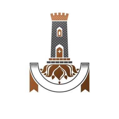 Antik kale amblemi. Hanedan vektör tasarım öğesi. Retro tarzı etiket, Hanedanlık armaları logo. İzole beyaz zemin üzerine antika logo.
