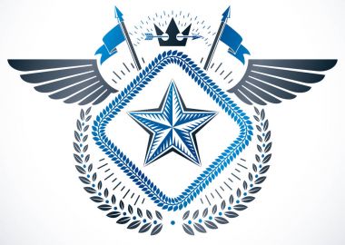 Vintage amblemi vektör hanedan tasarımında yapılan ve kral tacı, pentagonal yıldız ve defne çelengi kullanarak oluşur