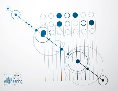Teknik plan, grafik ve web tasarımında kullanmak için soyut mühendislik taslağı. Endüstriyel sistemin çizim vektörü çizgileri ve çemberlerle oluşturuldu.