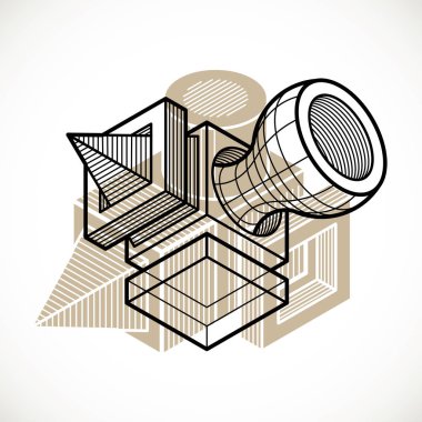 Üç boyutlu mühendislik inşaat, soyut vektör trigonometrik şekli.