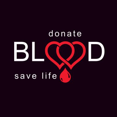 Hayatını kurtarmak ve kan bağışı, rehabilitasyon kavramsal vektör çizim kalp şekli ve kan kullanılarak oluşturulan damla.