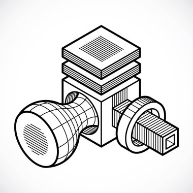Üç boyutlu mühendislik inşaat, soyut vektör trigonometrik şekli.