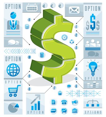 Yaratıcı infographics şablon, katmanlı dolar işareti fikir, düzen illüstrasyon vektör.