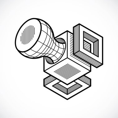 Üç boyutlu mühendislik inşaat, soyut vektör trigonometrik şekli.