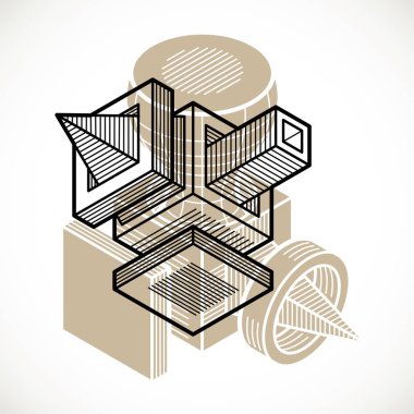 Geometrik figürler kullanılarak yapılan soyut vektör izometrik boyutlu şekli.