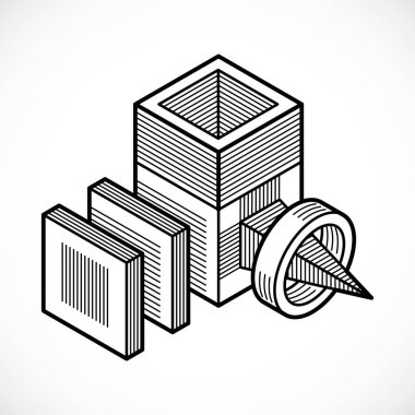 Üç boyutlu mühendislik inşaat, soyut vektör trigonometrik şekli.