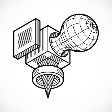 Geometrik figürler kullanılarak yapılan soyut vektör izometrik boyutlu şekli.