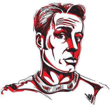 Şok adam, inkarcı Tema çizilmiş vektör Illustration. Sanatsal görüntü, yüz ifadelerini bir genç adam.