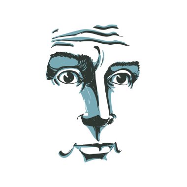 Sanatsal çizilmiş vektör görüntü, siyah ve beyaz kabahatli ve pişman adam portresi. Duygular Tema illüstrasyon, Sima özellikleri.