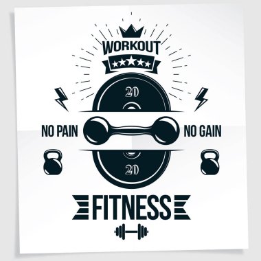 Uygun motivasyon posteri dumbbell ve disk ağırlık vektör öğesi ile oluşturulan. 