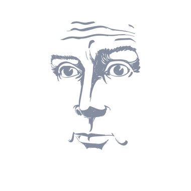 Sanatsal çizilmiş vektör görüntü, siyah ve beyaz kabahatli ve pişman adam portresi. Duygular Tema illüstrasyon, Sima özellikleri.