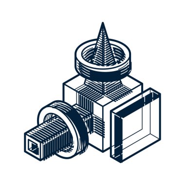 3D soyut izometrik inşaat, vektör çokgen şekli.