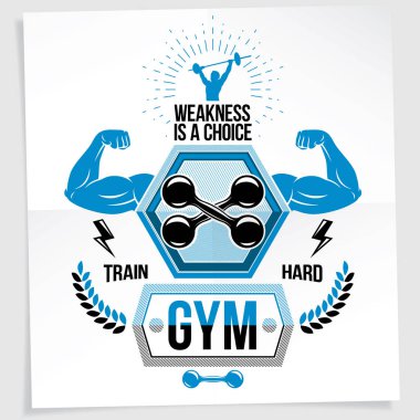 Ağır yük güç güçlü kas vücut geliştirmeci silah ile Halter Spor donatımı ile oluşturulan Şampiyonası vektör reklam afişi kaldırma. Bir seçim yazı zayıflıktır.