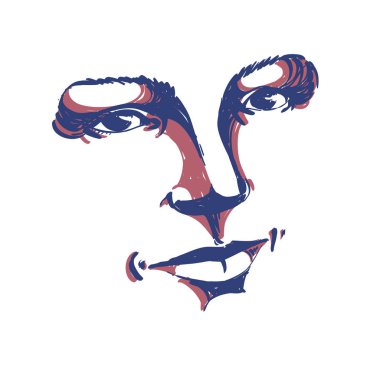 Yüz ifadesi, olumlu duygusal ifadeleri ile romantik kız yüzü çizilmiş resmi. Bayan visage güzel özellikleri.