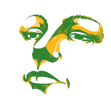 Renkli resimde Bayan yüz, hassas visage özellikleri. Gözleri ve dudakları kederli bir kadının duygusal ifade. 