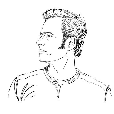 Grafik vektör Illustration çizilmiş dolandırıcı, sahte adam portresi. İnsanlar yüz ifadeleri.