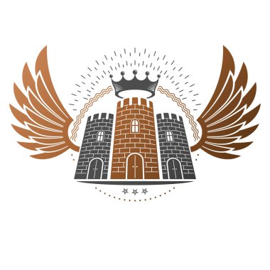 Antik kale amblemi. Hanedan arması, vintage vektör logosu. İzole beyaz zemin üzerine eski tarzda süslü logo.