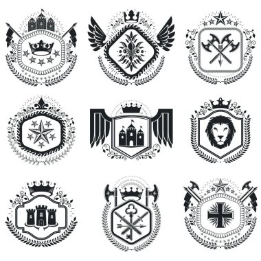 Hanedan tasarımları, vektör vintage Amblemler. Kat koleksiyonu, vektör set.