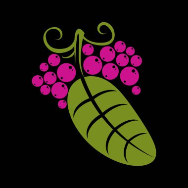 Basit Yeşil vektör yaprak yaprak döken ağaç, stilize doğa eleman. Ekoloji sembolü, grafik tasarım kullanılabilir. Dalları ve mor tohum veya çilek ile düz yaprak.