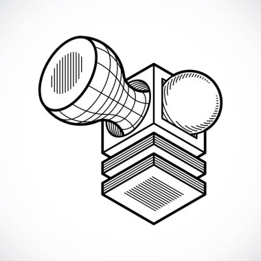 3D mühendislik vektör, soyut şekli küpler ve geometrik formlar kullanılarak yapılan.