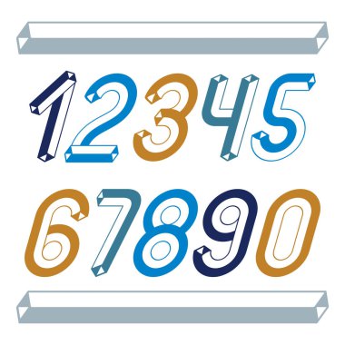 Trendy vintage vektör basamaklı sayılar toplama. Retro italik numaralarına 0 9 Sanat poster oluşturulmasında kullanılabilir. Endüstriyel 3d tetra tüp çizmek ile yapılan.