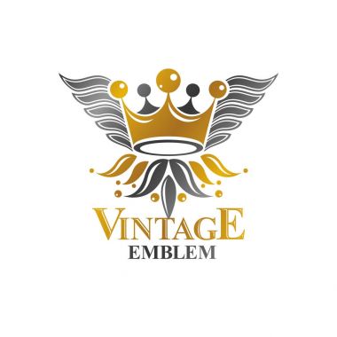 Imperial Crown amblemi. Hanedan arması, vintage vektör logosu. Beyaz arka plan üzerinde izole antika logo.
