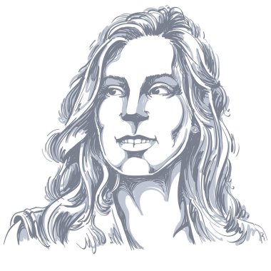 Beyaz deri kadın, yüz duygular Tema resimde çizilmiş portresi. Beyaz arka plan üzerinde poz güzel romantik Bayan. 