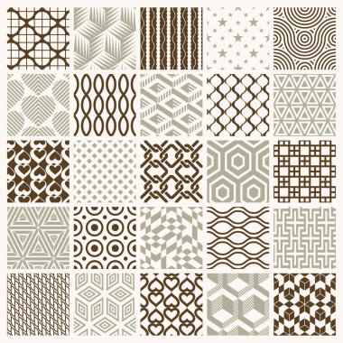 Edikula, kareler ve daireler gibi farklı rakamlar ile vektör sonsuz geometrik desenleri kümesi oluşur. dekoratif doku ile 25 Grafik kiremit-ebilmek var olmak kullanılmış tekstil ve tasarım.