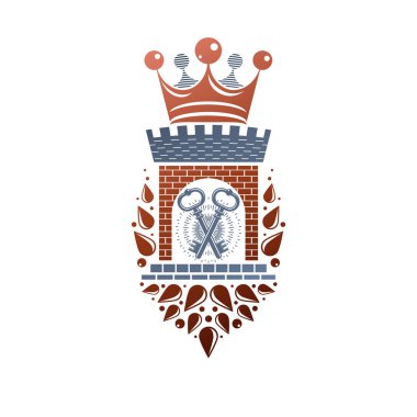 Hanedan vektör tasarım öğesi. Retro tarzı etiket, Hanedanlık armaları illüstrasyon. Antika Bastion logo izole beyaz zemin üzerine.
