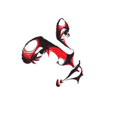 Kadın yüzü, duyguları ile renkli maske çizilmiş Illustration. Şekil-in güzel kız, portre için poz. 