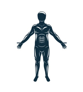 Atletik erkek, anthropocentrism kavramı vektör tek renkli çizim.