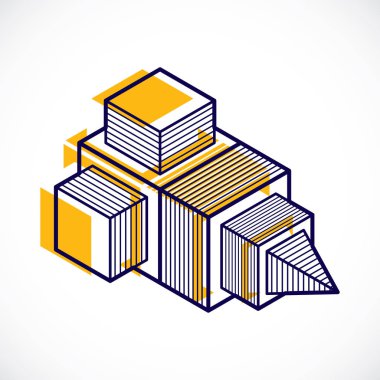 3D mühendislik vektör, soyut şekli küpler ve geometrik formlar kullanılarak yapılan.
