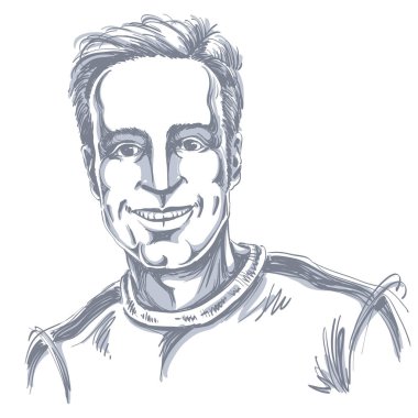 Vektör yakışıklı gülümseyen adam, yakışıklı mutlu biri gösterimi portresi. Kişi duygusal yüz ifadesi. 