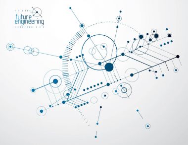 Teknik plan, grafik ve web tasarımında kullanmak için soyut mühendislik taslağı. Endüstriyel sistemin çizim vektörü çizgileri ve çemberlerle oluşturuldu.