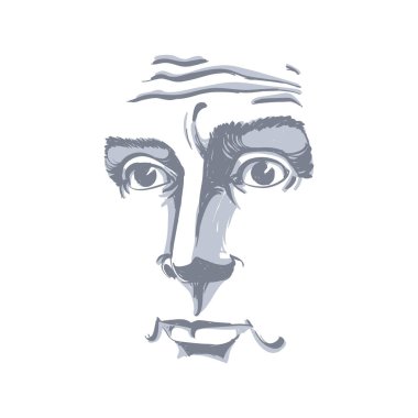 Sanatsal çizilmiş vektör görüntü, siyah ve beyaz kabahatli ve pişman adam portresi. Duygular Tema illüstrasyon, Sima özellikleri.