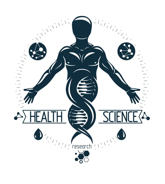 Vektör Çizim Insan Atlet Dna Sembolü Devamı Olarak Tasvir Tel — Stok Vektör