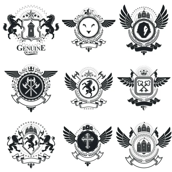 Diseño Premios Vintage Escudo Armas Heráldico Vintage Emblemas Vectoriales Colección — Vector de stock