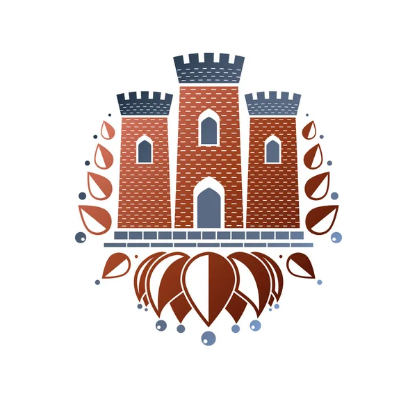 Medeltida Fästning Dekorativa Isolerade Vektorillustration Retro Castle Logotyp Gammal Stil — Stock vektor