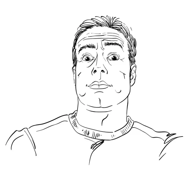 Künstlerisches Handgezeichnetes Vektorbild Schwarz Weiß Porträt Eines Beeindruckten Mannes Emotionen — Stockvektor