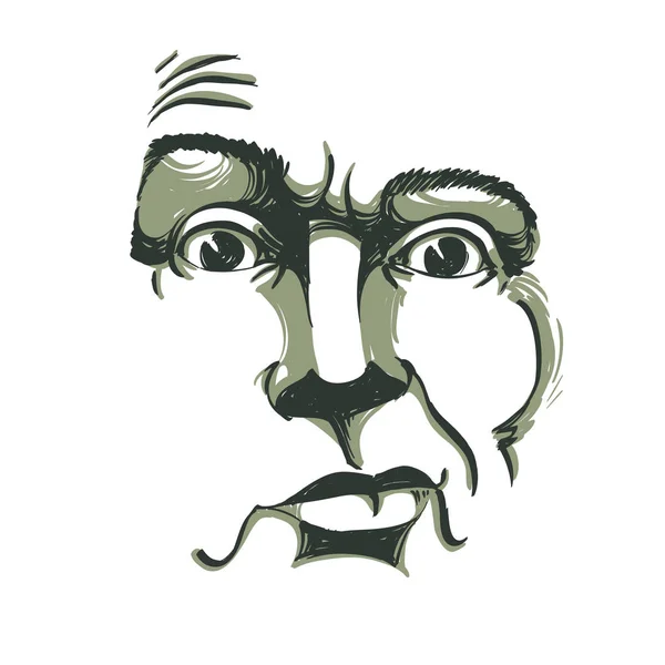 モノクロ ベクトル手描き画像 若い男が疑問がある信じない 懐疑論者の男 顔の特徴の黒と白のイラスト — ストックベクタ