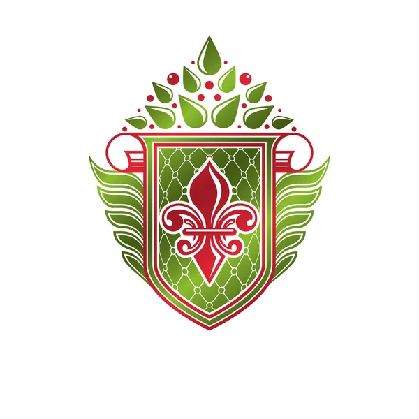 Vintage Heraldischen Emblem Mit Lilienblüten Königliches Symbol Geschaffen Umweltfreundliches Produkt — Stockvektor