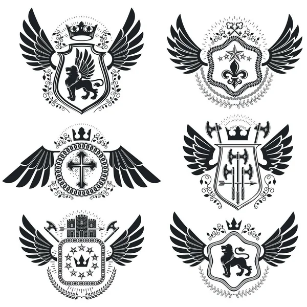 Wappenzeichen Vektorisieren Vintage Elemente Sammlung Von Symbolen Vintage Stil — Stockvektor