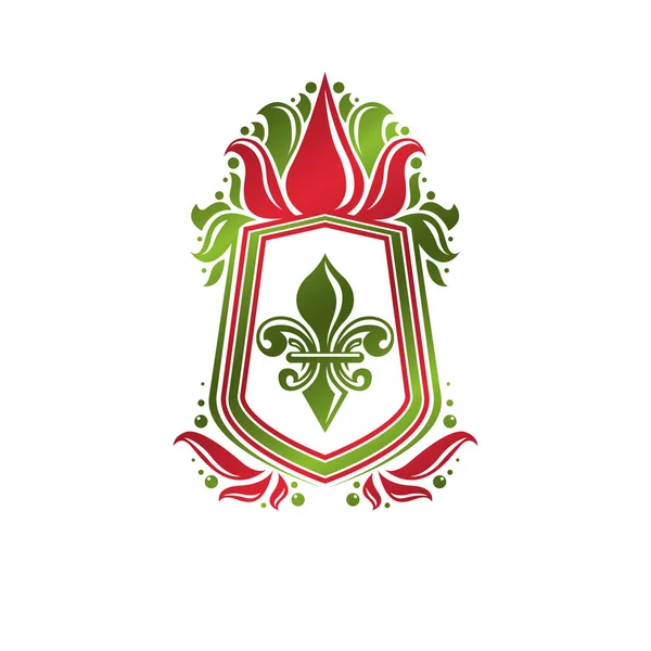 Zabytkowy Heraldyczny Godło Stworzony Lilia Kwiat Królewski Symbol Ekologiczny Symbol — Wektor stockowy