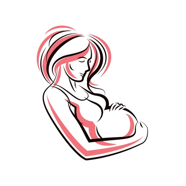 Esquema Hermoso Del Cuerpo Femenino Embarazada Ilustración Dibujada Vector Madre — Archivo Imágenes Vectoriales