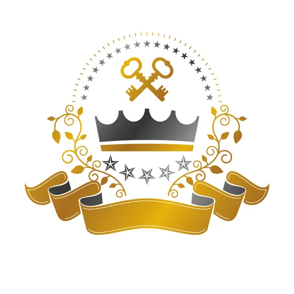 Majestätisk Kronsymbol Heraldisk Vapensköld Dekorativ Logotyp Isolerad Vektor Illustration Utsmyckad — Stock vektor